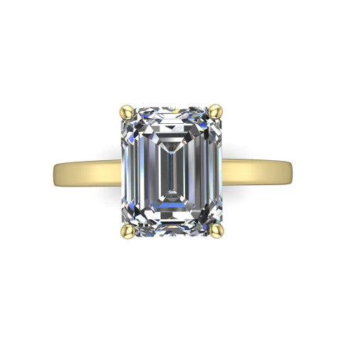 Itzel emerald-cut classic engagement ring in 18K Yellow Gold, top-down view showing the emerald-cut center diamond and four double-claw prongs