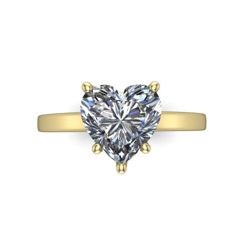 Itzel heart-shaped classic engagement ring in 18K Yellow Gold, top-down view showing the heart-shaped center diamond and four double-claw prongs