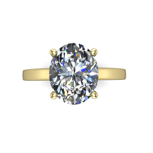 Itzel oval classic engagement ring in 18K Yellow Gold, top-down view showing the oval center diamond and four double-claw prongs