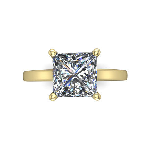 Itzel princess-cut classic engagement ring in 14K Yellow Gold, top-down view showing the princess-cut center diamond and four double-claw prongs
