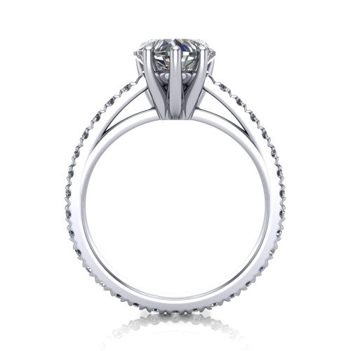 Jacqueline heart-shaped classic engagement ring in Platinum, through-finger front profile showing the hidden halo beneath the head