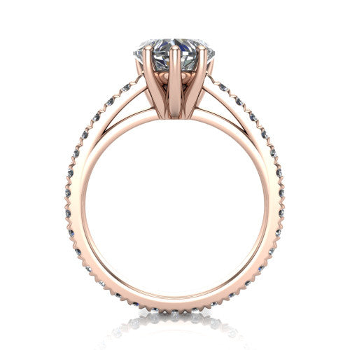 Jacqueline heart-shaped classic engagement ring in 18K Rose Gold, through-finger front profile showing the hidden halo beneath the head