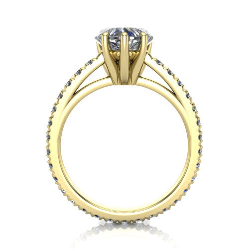 Jacqueline heart-shaped classic engagement ring in 18K Yellow Gold, through-finger front profile showing the hidden halo beneath the head