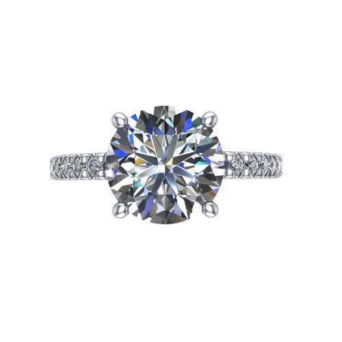 Jacqueline round classic engagement ring in Platinum, top-down view showing the round center diamond and the micro-pavé band