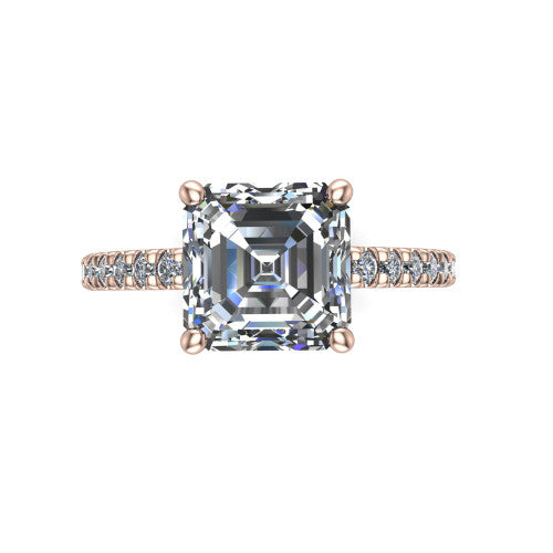 Jacqueline square emerald-cut classic engagement ring in 14K Rose Gold, top-down view showing the square emerald-cut center diamond and the micro-pavé band