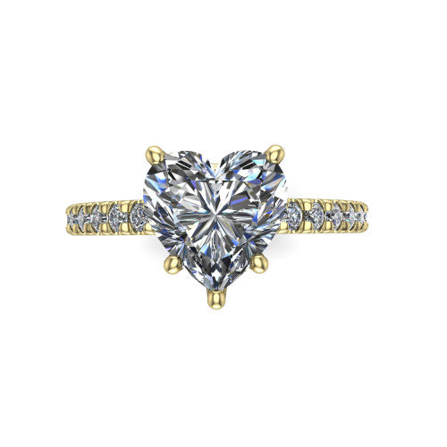 Jacqueline heart-shaped classic engagement ring in 18K Yellow Gold, top-down view showing the heart-shaped center diamond and the micro-pavé band
