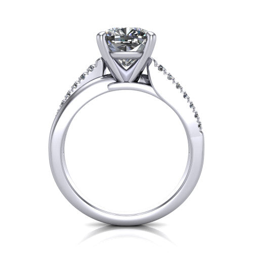 Marley cushion solitaire engagement ring in 14K White Gold, through-finger front profile showing the open cathedral basket