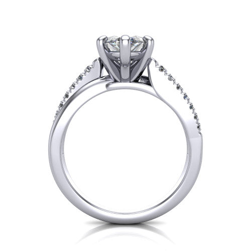 Marley marquise solitaire engagement ring in 14K White Gold, through-finger front profile showing the open cathedral basket