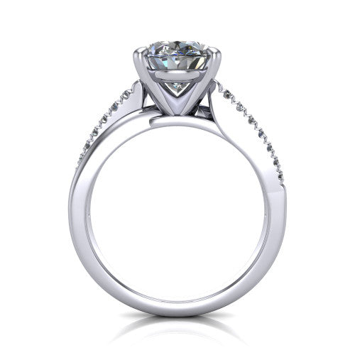 Marley oval solitaire engagement ring in 14K White Gold, through-finger front profile showing the open cathedral basket