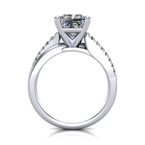 Marley princess solitaire engagement ring in 18K White Gold, through-finger front profile showing the open cathedral basket