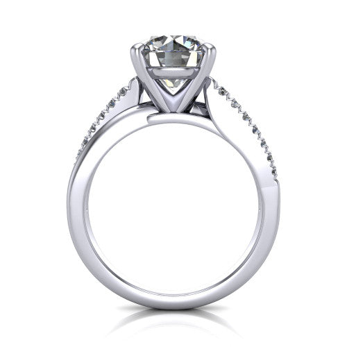 Marley round solitaire engagement ring in 18K White Gold, through-finger front profile showing the open cathedral basket