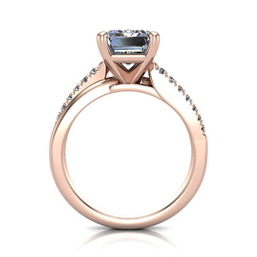 Marley emerald solitaire engagement ring in 18K Rose Gold, through-finger front profile showing the open cathedral basket