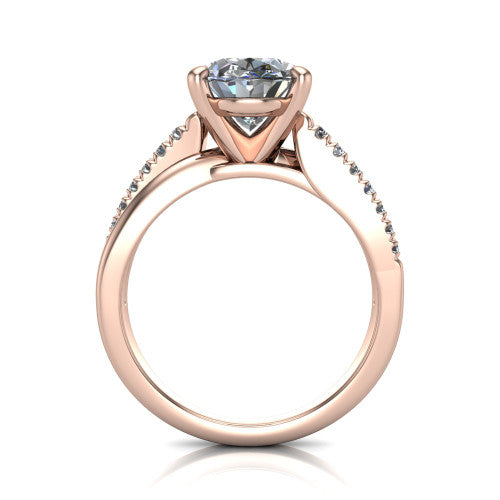Marley oval solitaire engagement ring in 14K Rose Gold, through-finger front profile showing the open cathedral basket