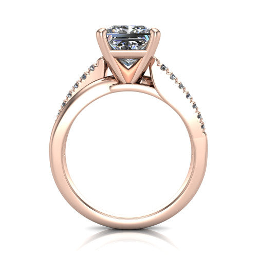 Marley princess solitaire engagement ring in 18K Rose Gold, through-finger front profile showing the open cathedral basket
