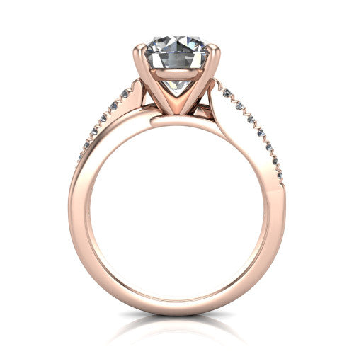 Marley round solitaire engagement ring in 14K Rose Gold, through-finger front profile showing the open cathedral basket