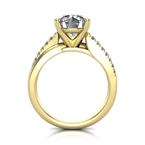 Marley round solitaire engagement ring in 18K Yellow Gold, through-finger front profile showing the open cathedral basket