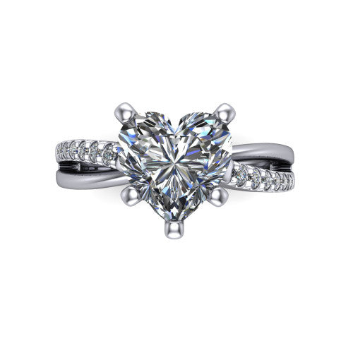 Marley heart solitaire engagement ring in 14K White Gold, top-down view showing the four-prong heart center diamond and split shank