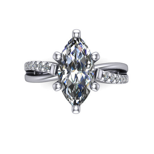 Marley marquise solitaire engagement ring in Platinum, top-down view showing the four-prong marquise center diamond and split shank