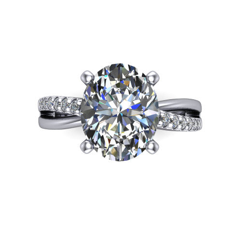 Marley oval solitaire engagement ring in 18K White Gold, top-down view showing the four-prong oval center diamond and split shank