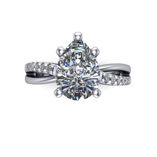 Marley pear solitaire engagement ring in 14K White Gold, top-down view showing the four-prong pear center diamond and split shank