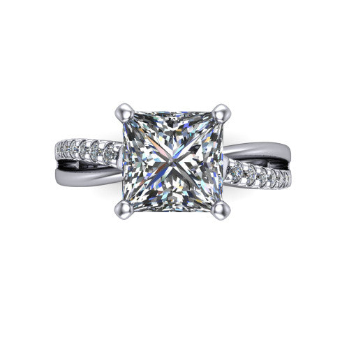 Marley princess solitaire engagement ring in Platinum, top-down view showing the four-prong princess center diamond and split shank
