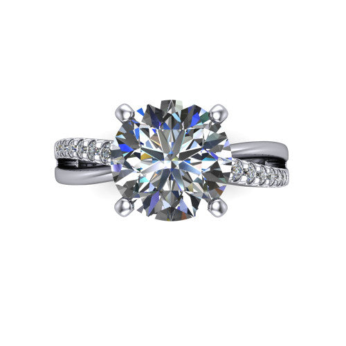 Marley round solitaire engagement ring in 18K White Gold, top-down view showing the four-prong round center diamond and split shank