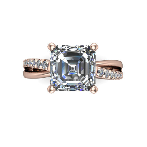 Marley square emerald solitaire engagement ring in 14K Rose Gold, top-down view showing the four-prong square emerald center diamond and split shank