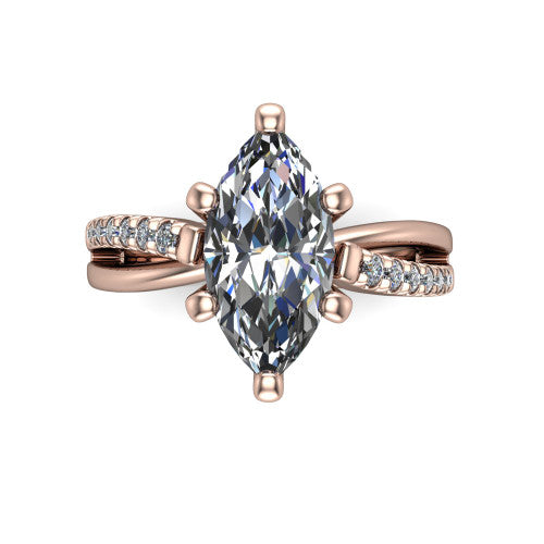 Marley marquise solitaire engagement ring in 18K Rose Gold, top-down view showing the four-prong marquise center diamond and split shank