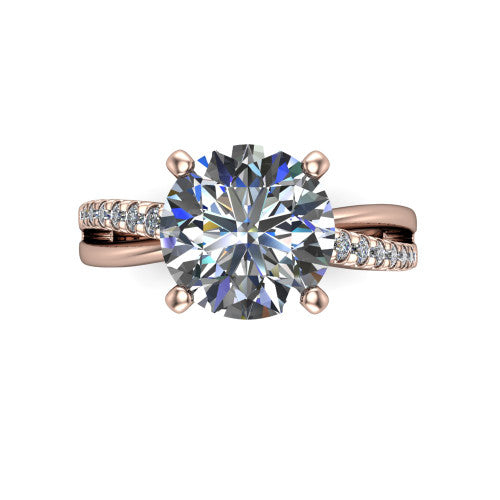 Marley round solitaire engagement ring in 14K Rose Gold, top-down view showing the four-prong round center diamond and split shank