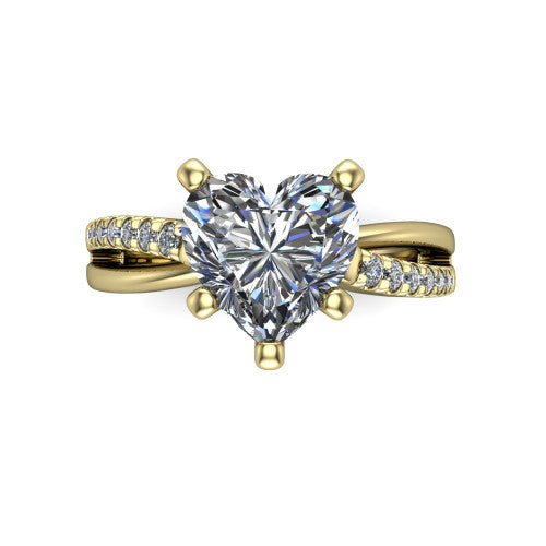 Marley heart solitaire engagement ring in 18K Yellow Gold, top-down view showing the four-prong heart center diamond and split shank