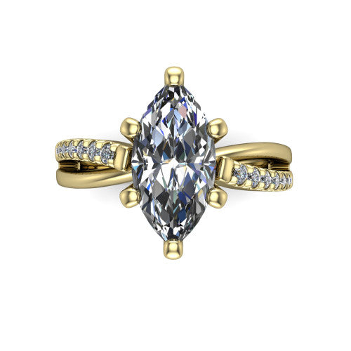 Marley marquise solitaire engagement ring in 18K Yellow Gold, top-down view showing the four-prong marquise center diamond and split shank