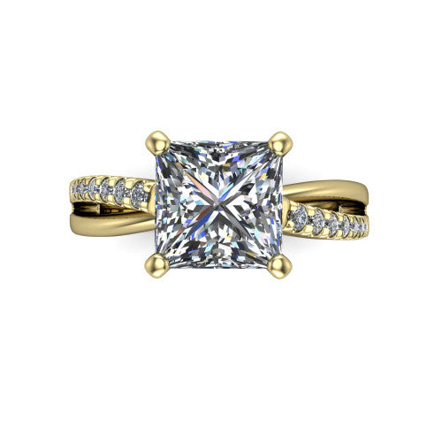 Marley princess solitaire engagement ring in 14K Yellow Gold, top-down view showing the four-prong princess center diamond and split shank