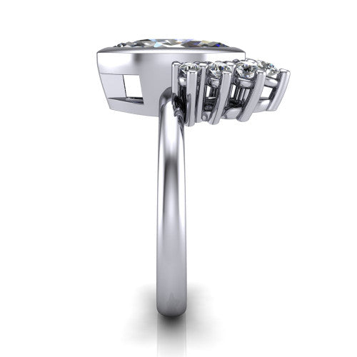 Kiara marquise-cut crown halo engagement ring in 14K White Gold, side profile showing the diamond crown and polished band