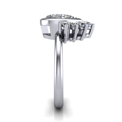 Kiara pear-shaped crown halo engagement ring in 18K White Gold, side profile showing the diamond crown and polished band