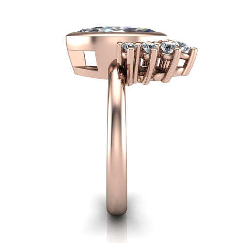 Kiara marquise-cut crown halo engagement ring in 18K Rose Gold, side profile showing the diamond crown and polished band