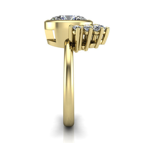 Kiara oval crown halo engagement ring in 18K Yellow Gold, side profile showing the diamond crown and polished band