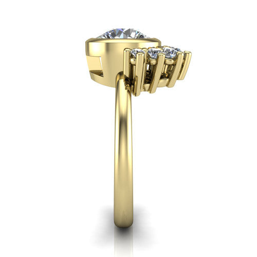 Kiara round crown halo engagement ring in 18K Yellow Gold, side profile showing the diamond crown and polished band