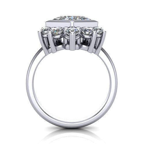 Kiara princess-cut crown halo engagement ring in 14K White Gold, through-finger front profile showing the diamond crown and gallery