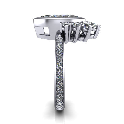 Lucille marquise-cut crown halo engagement ring in 14K White Gold, side profile showing the diamond crown and pavé band