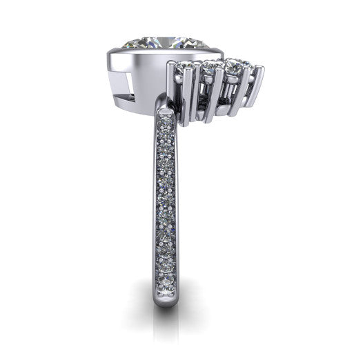 Lucille oval crown halo engagement ring in 18K White Gold, side profile showing the diamond crown and pavé band