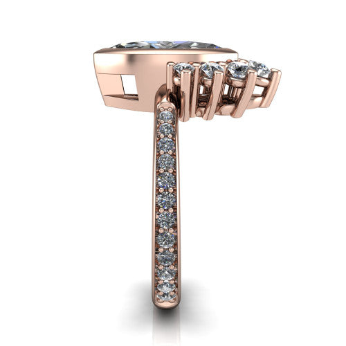 Lucille marquise-cut crown halo engagement ring in 14K Rose Gold, side profile showing the diamond crown and pavé band