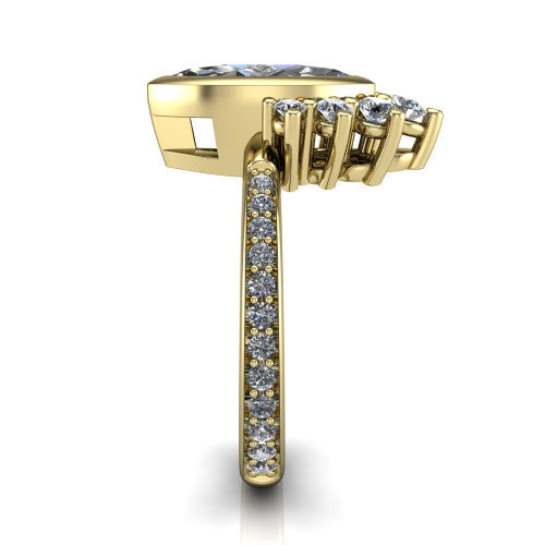 Lucille marquise-cut crown halo engagement ring in 14K Yellow Gold, side profile showing the diamond crown and pavé band