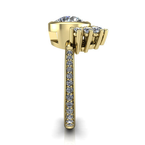 Lucille round crown halo engagement ring in 14K Yellow Gold, side profile showing the diamond crown and pavé band