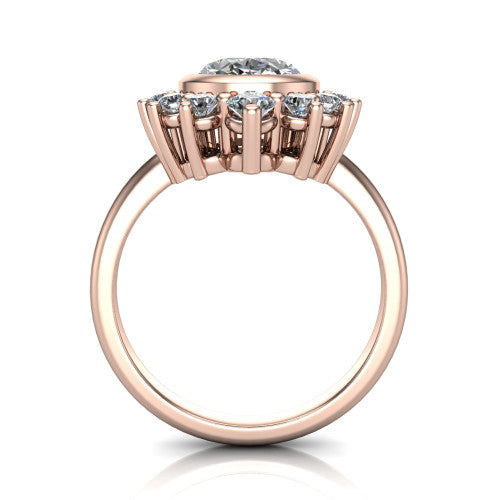 Lucille oval crown halo engagement ring in 14K Rose Gold, through-finger front profile showing the diamond crown and gallery