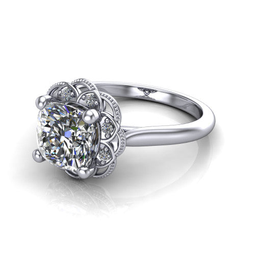 Aliyah Cushion Shape Halo Engagement Ring in Platinum