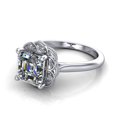 Aliyah Square Emerald Shape Halo Engagement Ring in Platinum