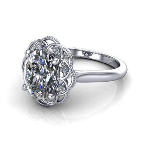 Aliyah Oval Shape Halo Engagement Ring in 14K White Gold