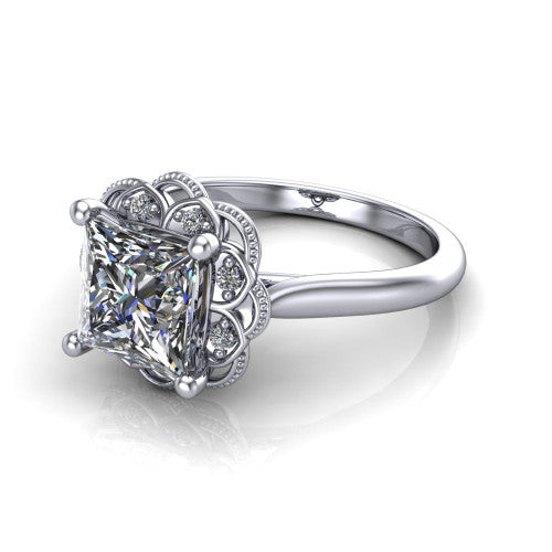 Aliyah Princess Shape Halo Engagement Ring in Platinum