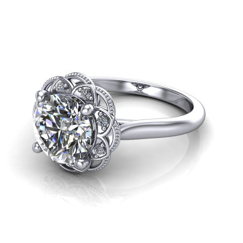 Aliyah Round Shape Halo Engagement Ring in Platinum
