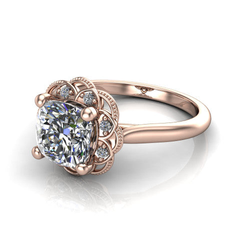 Aliyah Cushion Shape Halo Engagement Ring in 14K Rose Gold